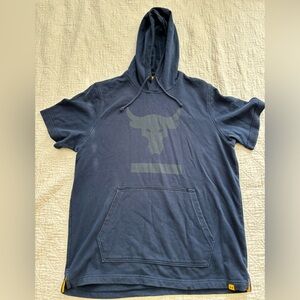 UNDER ARMOUR HOODIE Rock SWEATSHIRT COTTON/POLY NAVY & YELLOW Sz LARGE